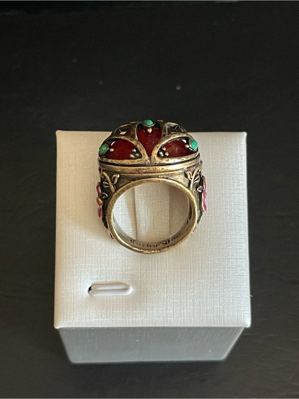 Vintage brass & red agate Statement Ring.
